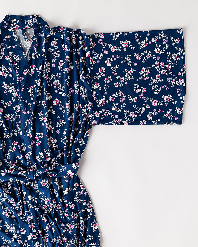 Navy blue floral robe from Highway Robery