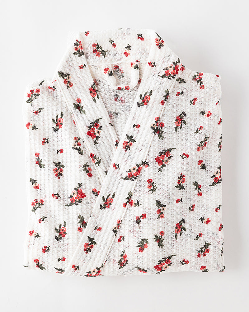 Madam Ruby Robe | Highway Robery | white floral waffle robe with roses on it