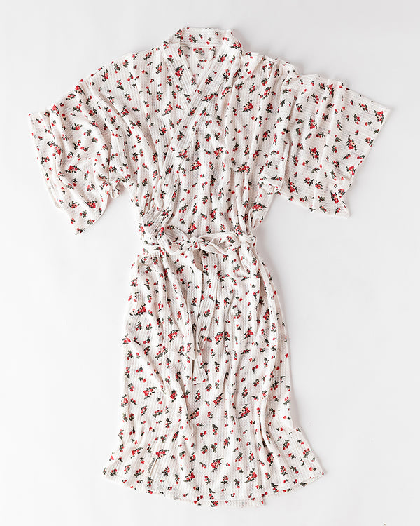 Madam Ruby Robe | Highway Robery | white floral waffle robe with roses on it