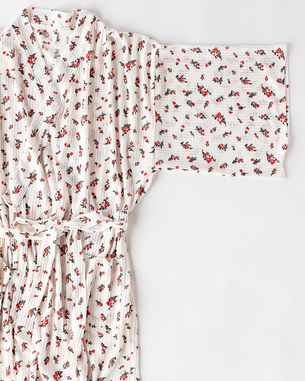 Madam Ruby Robe | Highway Robery | white floral waffle robe with roses on it