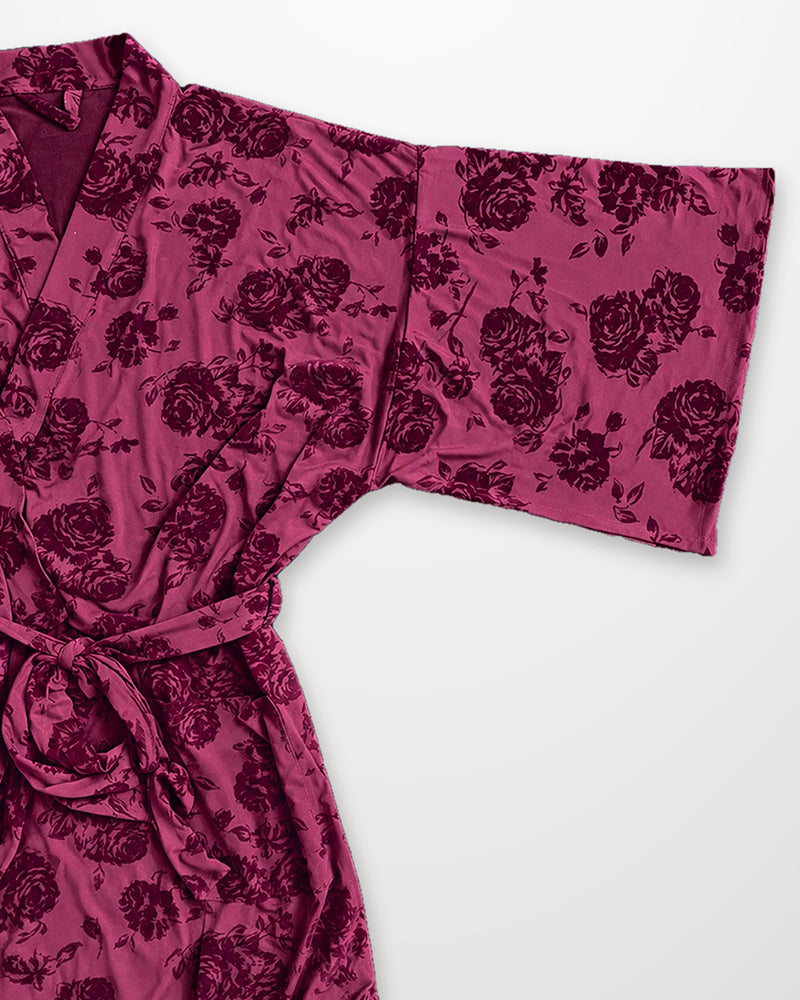 Red sheer floral robe on white background Highway Robery