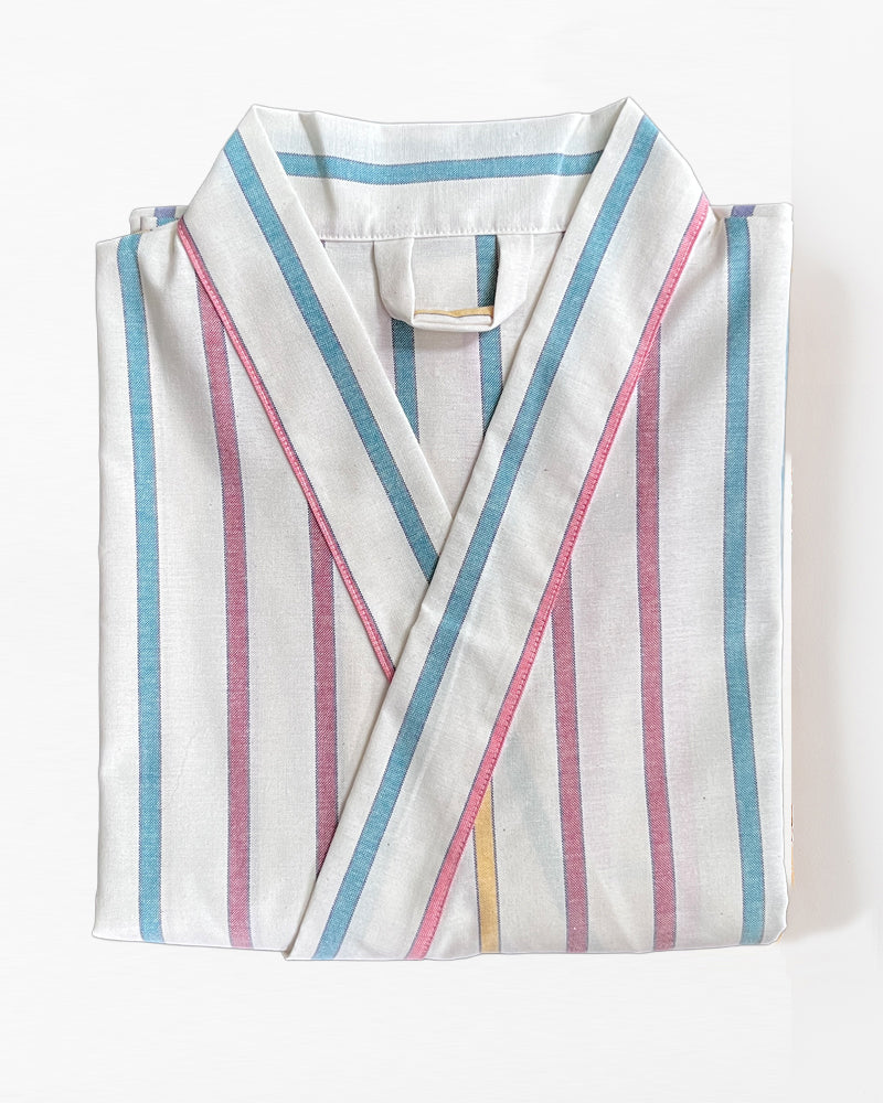 Cotton striped robe with multi colored stripes from Highway Robery