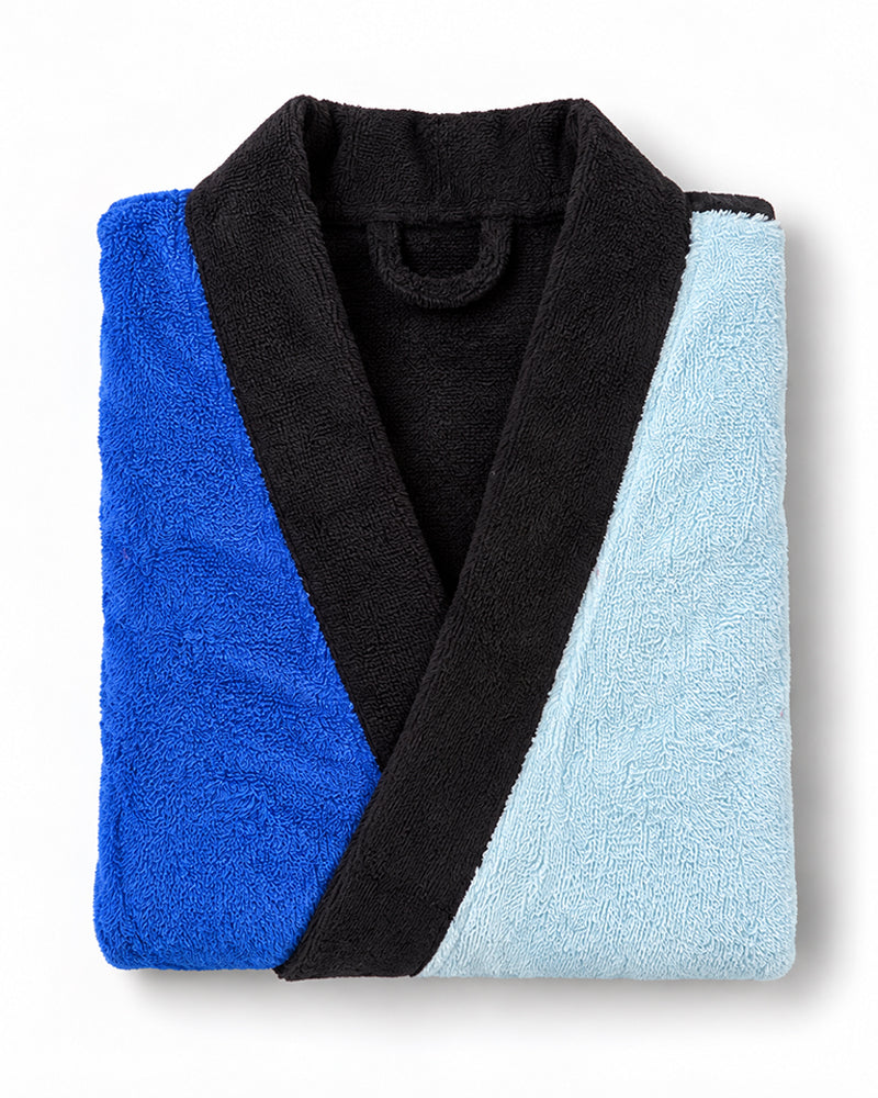 Blue and black colorblock terry cloth robe