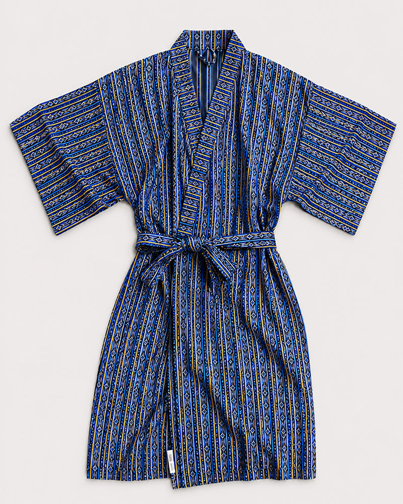 Blue and gold patterned robe from Highway Robery